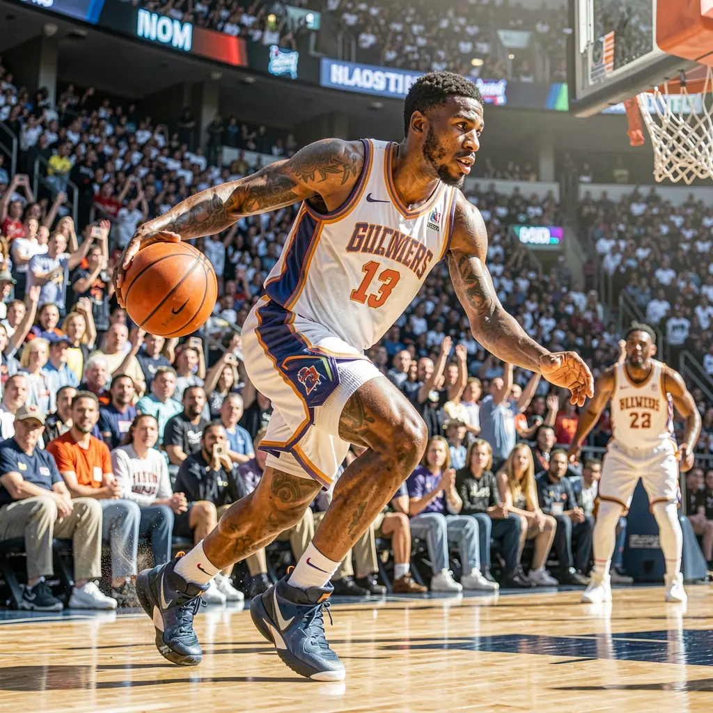 Dynamic basketball scene with a player driving to the basket in a crowded arena symbolizing high energy sports betting action on JDBJILI in the Philippines
